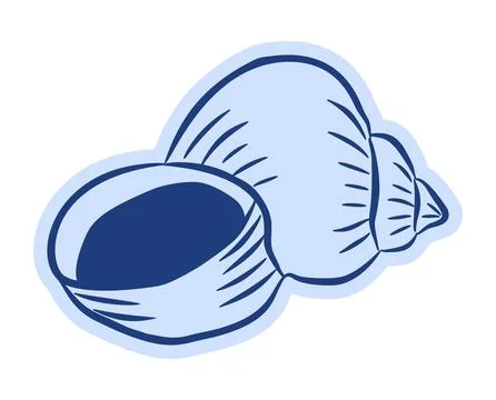 Mediterranean doodle moon snail seashell vector in blue line art イラスト素材