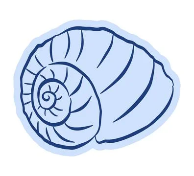 Mediterranean doodle nautilus seashell vector in blue line art style イラスト素材
