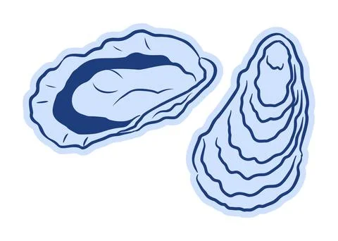 Mediterranean doodle oyster shells vector in blue line art style Illustrazione stock
