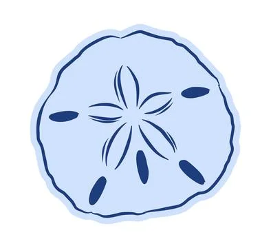 Mediterranean doodle sand dollar vector in blue line art style Illustrazione stock