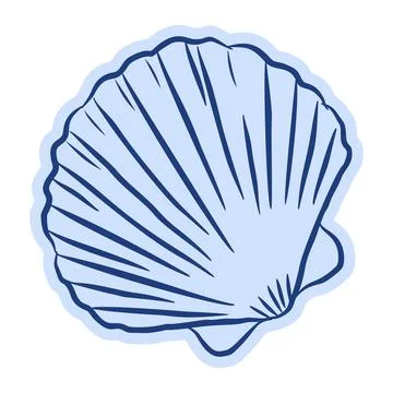 Mediterranean doodle scallop seashell vector in blue line art style イラスト素材