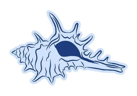 Mediterranean doodle seashell vector illustration in blue line art イラスト素材