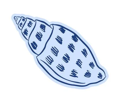 Mediterranean doodle volute seashell vector in blue line art style 스톡 일러스트
