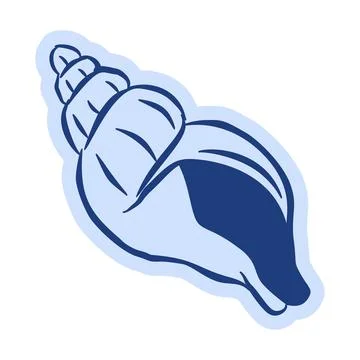 Mediterranean doodle whelk seashell vector in blue line art style イラスト素材