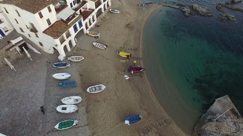 Mediterranean Fishing Village Vertical High Aerial Shoot Stock Footage