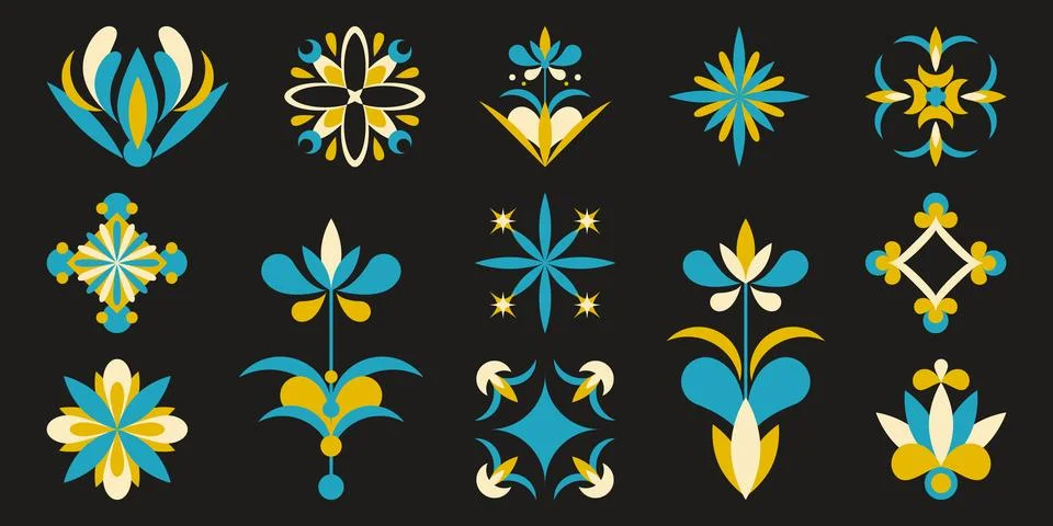 Mediterranean flower elements vector collection Stock Illustration
