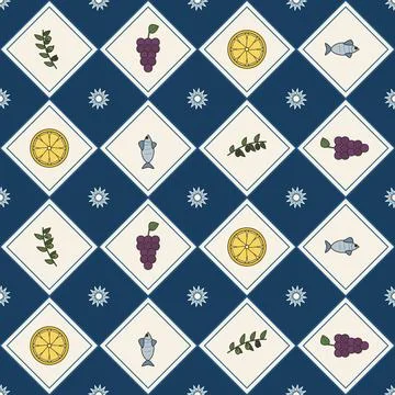 Mediterranean Food Seamless Pattern Vector Illustrazione stock