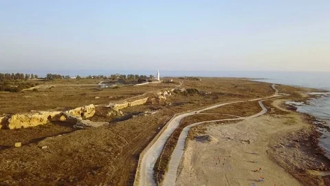 Mediterranean landscape.  Lighthouse on the coast Stock Footage 78077116