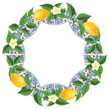 Mediterranean Lemon Citrus Frame Circular Pattern EPS Vector Illustrazione stock