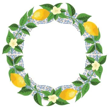 Mediterranean Lemon Citrus Frame Circular Pattern EPS Vector Illustrazione stock