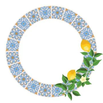 Mediterranean Lemon Citrus Frame Circular Pattern EPS Vector 库存插图