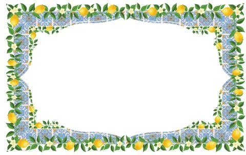 Mediterranean Lemon Citrus Frame Rectangle Pattern EPS Vector Illustrazione stock