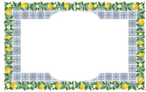 Mediterranean Lemon Citrus Frame Rectangle Pattern EPS Vector Illustration