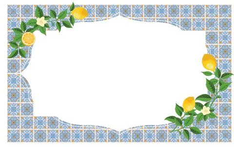 Mediterranean Lemon Citrus Frame Rectangle Pattern EPS Vector Stockillustratie