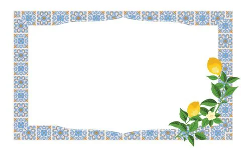 Mediterranean Lemon Citrus Frame Rectangle Pattern EPS Vector Illustration