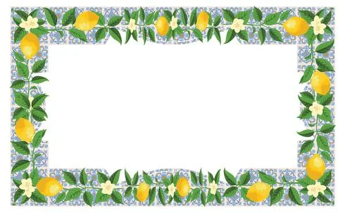 Mediterranean Lemon Citrus Frame Rectangle Pattern EPS Vector Stockillustratie