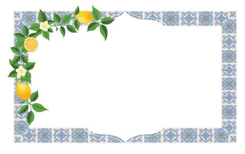 Mediterranean Lemon Citrus Frame Rectangle Pattern EPS Vector Stockillustratie
