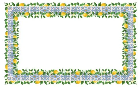 Mediterranean Lemon Citrus Frame Rectangle Pattern EPS Vector Illustration