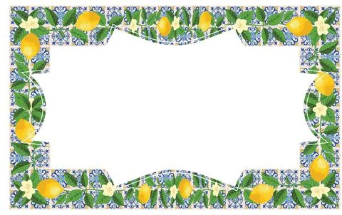 Mediterranean Lemon Citrus Frame Rectangle Pattern EPS Vector Illustration