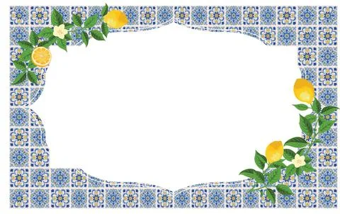 Mediterranean Lemon Citrus Frame Rectangle Pattern EPS Vector Stock Illustration