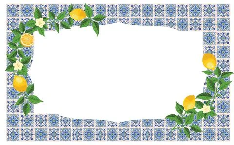 Mediterranean Lemon Citrus Frame Rectangle Pattern EPS Vector Illustration