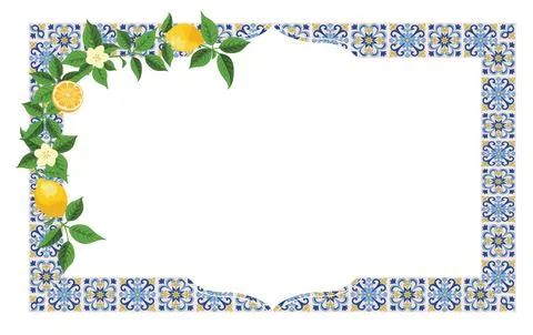 Mediterranean Lemon Citrus Frame Rectangle Pattern EPS Vector 库存插图
