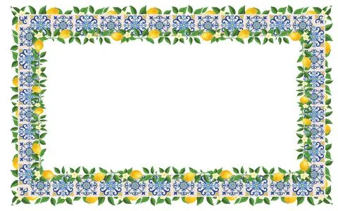 Mediterranean Lemon Citrus Frame Rectangle Pattern EPS Vector Illustrazione stock