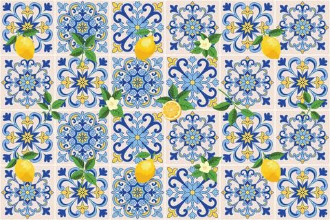 Mediterranean Lemon Citrus Pattern EPS Vector イラスト素材