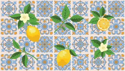 Mediterranean Lemon Citrus Pattern EPS Vector Stockillustratie
