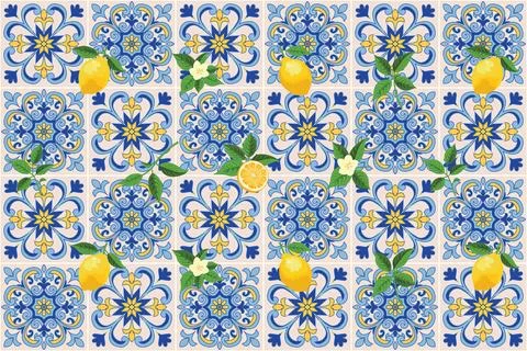Mediterranean Lemon Citrus Pattern EPS Vector イラスト素材