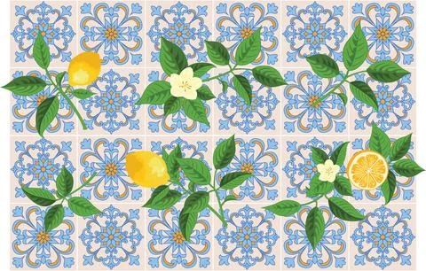 Mediterranean Lemon Citrus Pattern EPS Vector イラスト素材