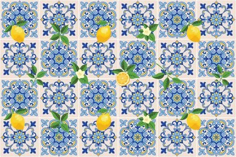 Mediterranean Lemon Citrus Pattern EPS Vector イラスト素材