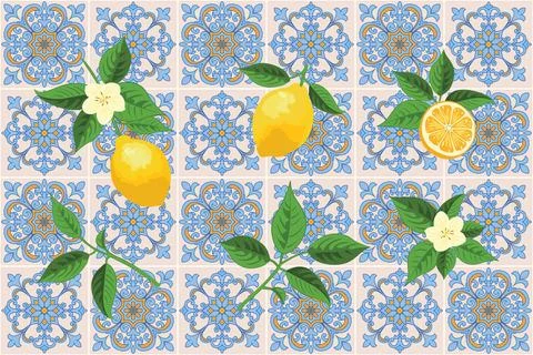 Mediterranean Lemon Citrus Pattern EPS Vector イラスト素材