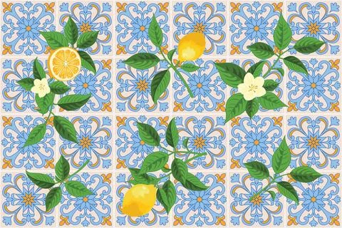 Mediterranean Lemon Citrus Pattern EPS Vector イラスト素材