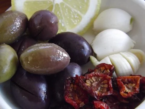 Mediterranean olive snack Stock Photos