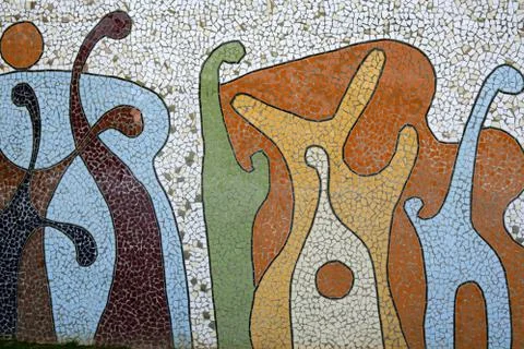 Mediterranean patchwork tiles mosaic wall Stock Photos
