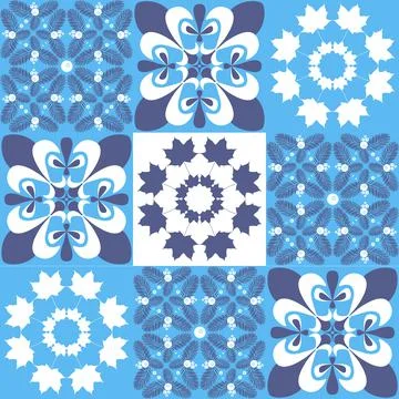 Mediterranean porcelain tiles, blue pattern for wall decoration, azulejo tala Stock Illustration