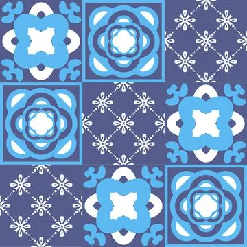Mediterranean porcelain tiles, blue pattern for wall decoration, azulejo tala Ilustración de archivo