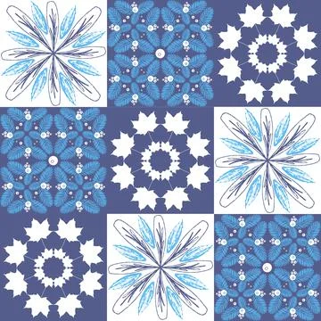 Mediterranean porcelain tiles, blue pattern for wall decoration, azulejo tala Ilustración de archivo