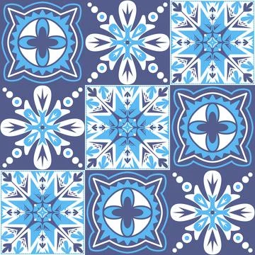 Mediterranean porcelain tiles, blue pattern for wall decoration, azulejo tala Ilustración de archivo