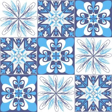 Mediterranean porcelain tiles, blue pattern for wall decoration, azulejo tala Ilustración de archivo