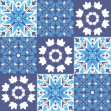 Mediterranean porcelain tiles, blue pattern, azulejo talavera spanish style g Ilustración de archivo