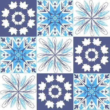 Mediterranean porcelain tiles, blue pattern, azulejo talavera spanish style g Ilustración de archivo