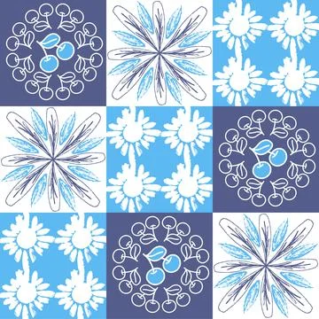 Mediterranean porcelain tiles, blue pattern for wall decoration, azulejo tala Ilustración de archivo