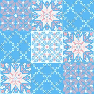 Mediterranean porcelain tiles, blue pattern, azulejo talavera spanish style g Ilustración de archivo