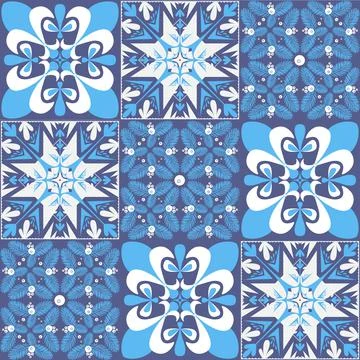 Mediterranean porcelain tiles, blue pattern, azulejo talavera spanish style g Ilustración de archivo