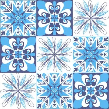 Mediterranean porcelain tiles, blue pattern for wall decoration, azulejo tala Ilustración de archivo
