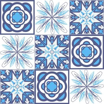 Mediterranean porcelain tiles, blue pattern for wall decoration, azulejo tala Ilustración de archivo