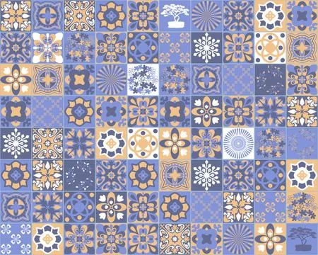 Mediterranean porcelain tiles, square pattern for wall decoration, azulejo ta Illustrazione stock