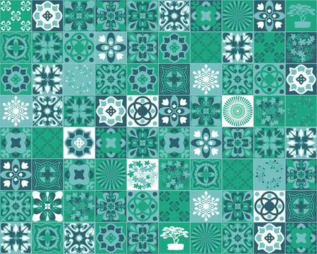 Mediterranean porcelain tiles, square pattern for wall decoration, azulejo ta Stock Illustration